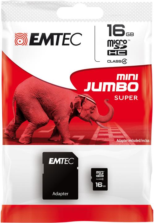 Actual product image Emtec Mini Jumbo Super - Flash memory card (microSDHC/SD adapter included) (16 GB, microSD)