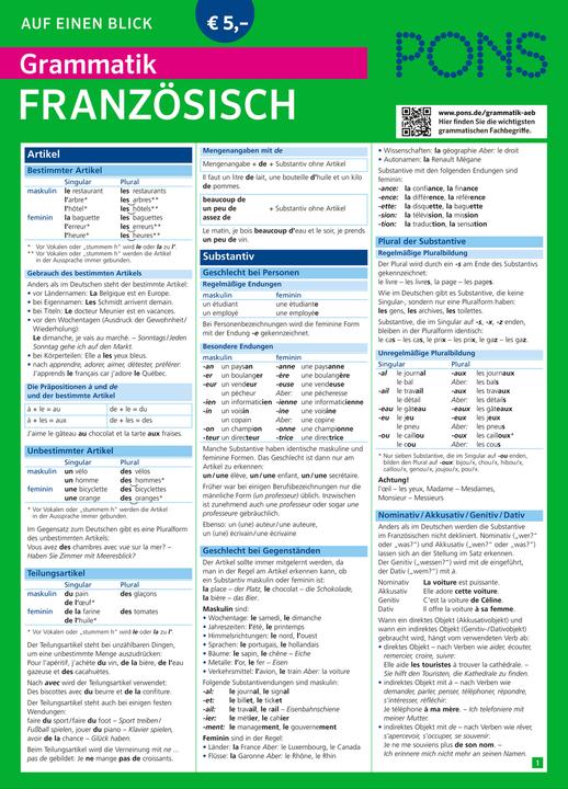 Produktbild PONS Grammatik auf einen Blick Französisch (Deutsch, Jambon Krystelle, 2014)