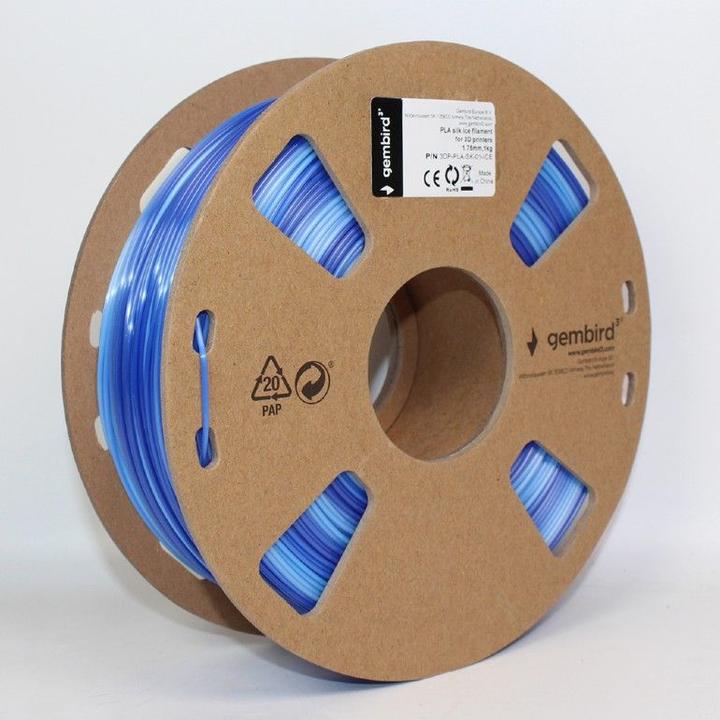 Produktbild Gembird Filament, PLA Silk Ice, 1.75 mm, 1 kg (PLA, 1.75 mm, 1320 g, Blau)