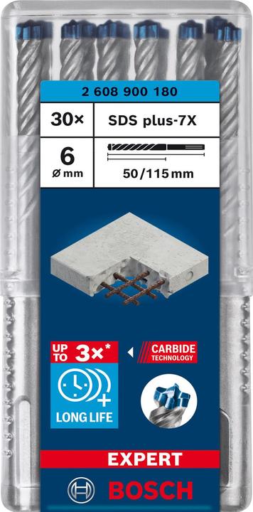 Produktbild Bosch Professional Zubehör EXPERT SDS plus-7X Hammerbohrer, 6 x 50 x 115 mm, 30-tlg. (6 Millimeter)