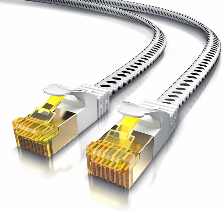 Immagine prodotto Primewire Cavo di rete CAT 7 con rivestimento in cotone piatto - cavo patch LAN - cavo dati - cavo a nastro (U/FTP, CAT7, 2 m)
