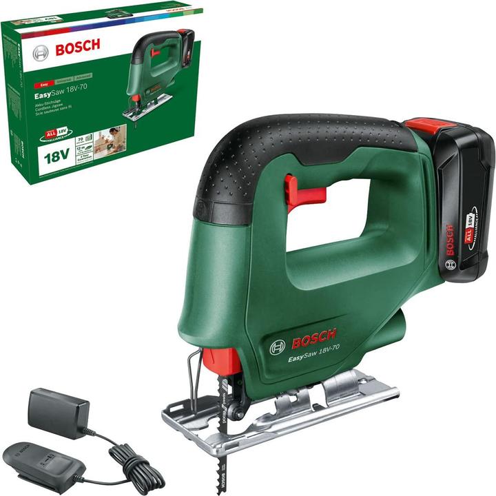 1x 2,0 Ah batterie rechargeable, 1x chargeur AL 18V-20, Scie sauteuse sans fil EasySaw 18V-70, 1x lame de scie T144D