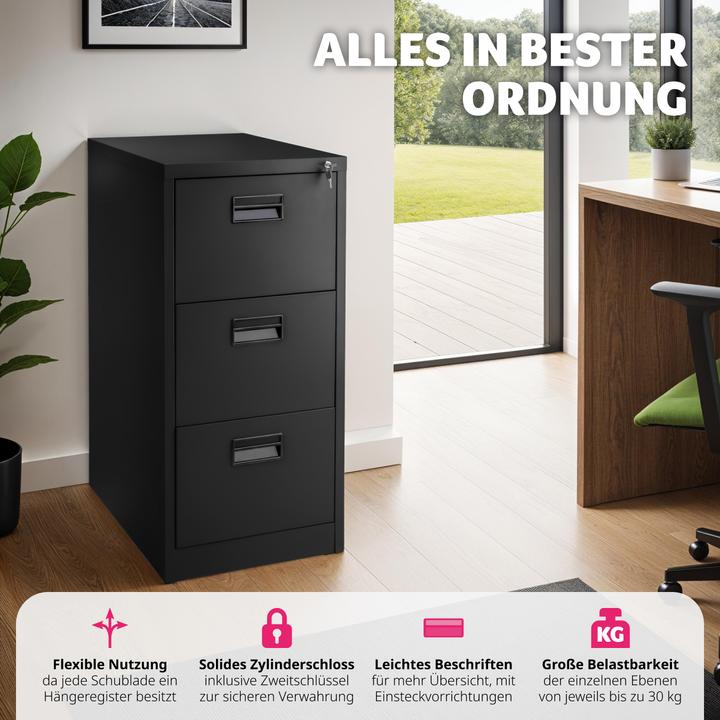 Actual product image tectake Filing Cabinet - 3 drawers, suspension rails, lockable, label holders