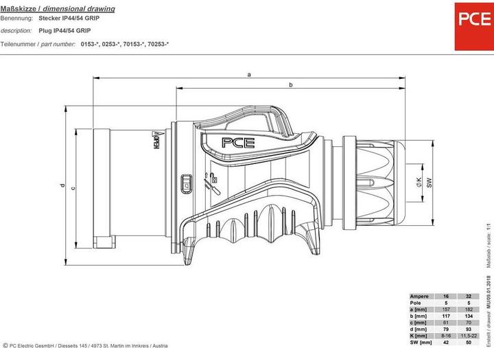 Immagine prodotto PCE Spina CEE 16A 5p 6h GRIP (CEE 16/5)