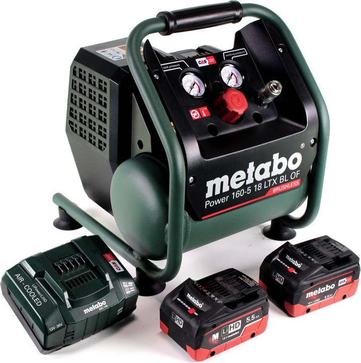 Produktbild Metabo Power 160-5 18 LTX BL OF Akku Kompressor 18 V 8,0 bar Brushless + 2x LiHD Akkupack 5,5 Ah + (5 l)