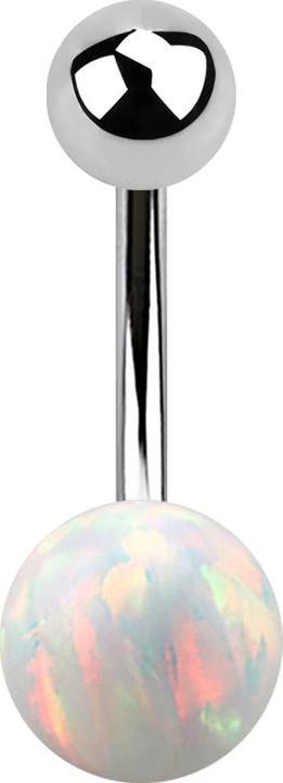 Star Piercing Banane silber mit Kugel und Kugel Opal weiss (ohne Messing, Chirurgenstahl 316L)