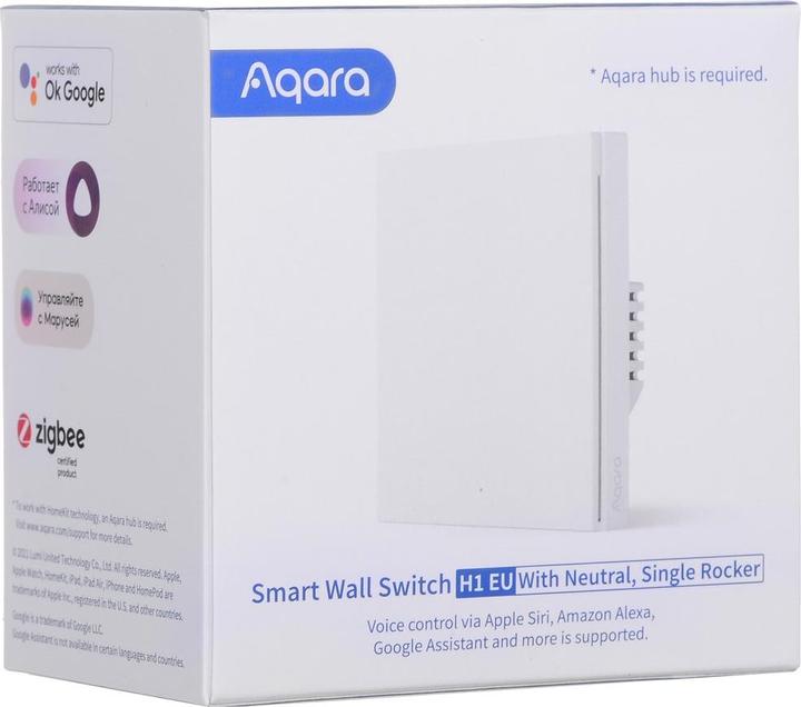 Actual product image Aqara Smart Wall Switch H1 White With Neutral, Single Rocker (Zigbee)