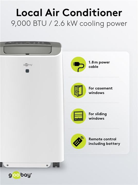 Produktbild Goobay Lokales Klimagerät 9000 BTU/2600 W mit Fernbedienung und Timer (20 m², 9000 BTU/h)