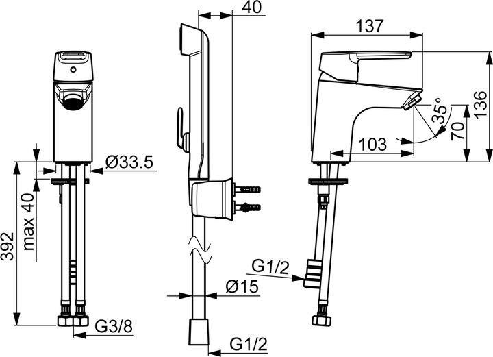 Actual product image Hansa HANSAPOLO single lever basin mixer, functional shower, without pop-up waste, projection 103mm