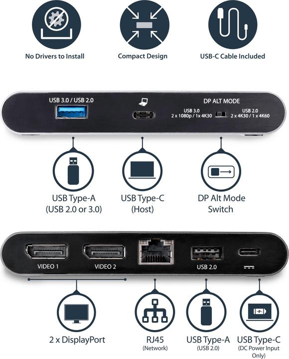 Produktbild StarTech DK30C2DAGPD (USB-C, USB-A, 4 Ports)
