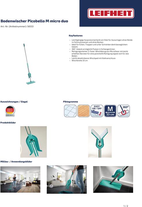 Produktbild Leifheit Bodenwischer Picobello M micro duo (1 Stk.)