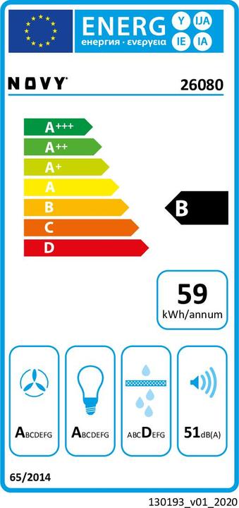 Etichetta energetica NOVY 26080 Cappa da incasso Bianco ³/h B (Cappuccio a schermo piatto)