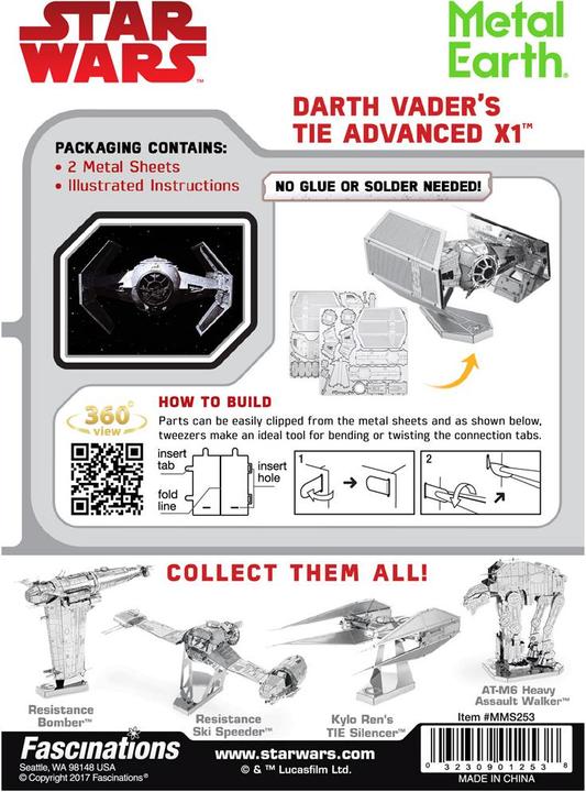 Actual product image Metal Earth Darth Vader's TIE fighter