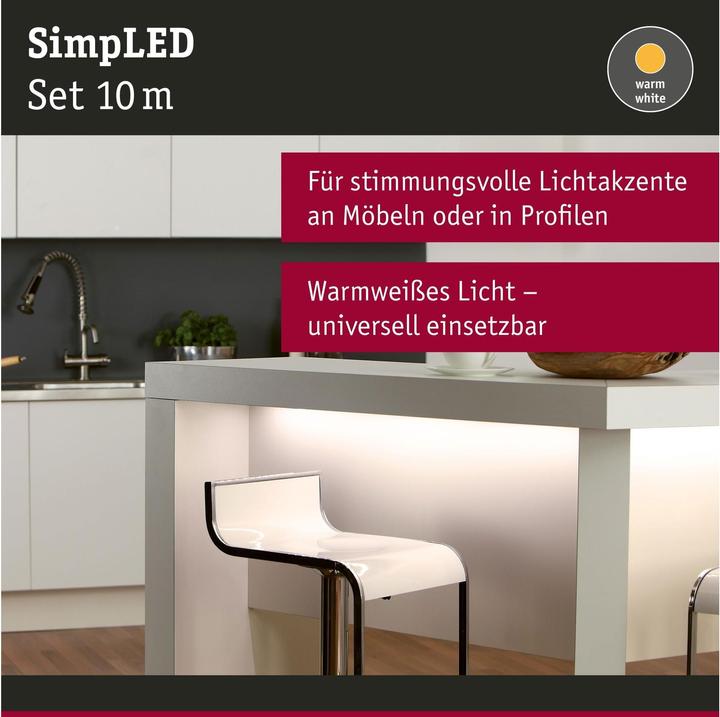 Image du produit Paulmann SimpLED Stripe Set (Blanc chaud, 1000 cm, Intérieur)