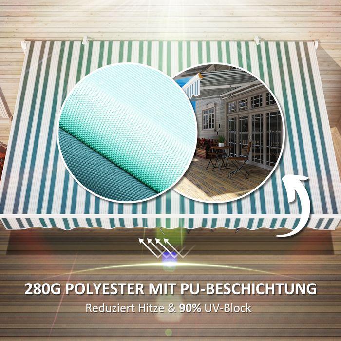 Produktbild Swisshandel24 Gelenkarmmarkise 4m mit Handkurbel Alu Weiss+Grün 395x245 cm (2.45 m)