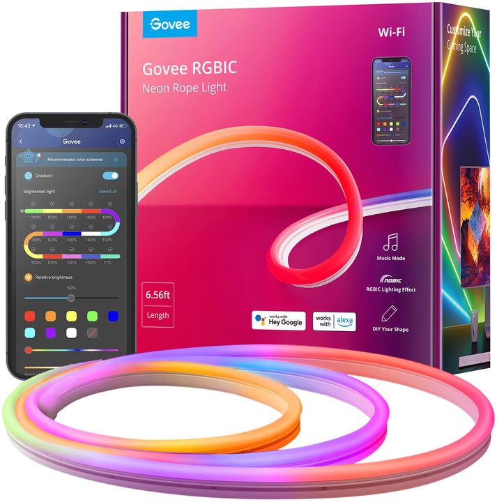 Image du produit Govee Lumière fluorescente RGBIC Rope (Multicolore, 200 cm, Intérieur)