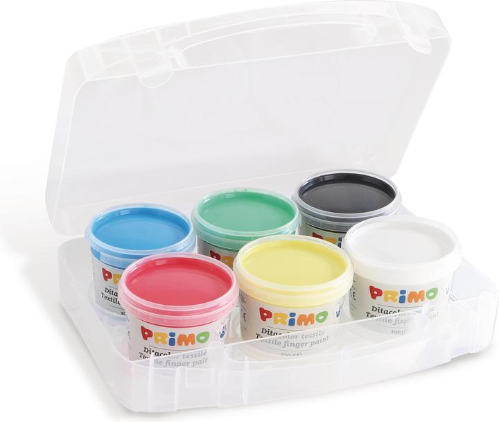 Image du produit Primo Peinture au doigt pour textile, 6 couleurs à 100 g (Multicolore, 600 ml)