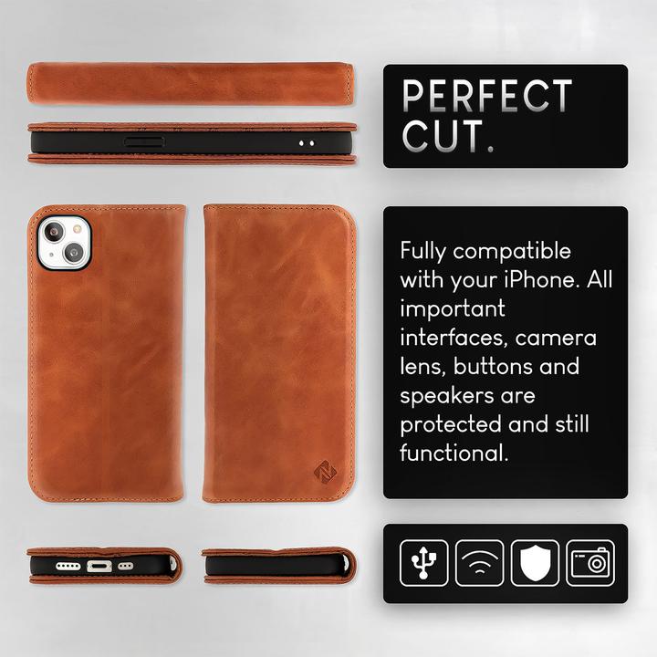 Actual product image Nalia Genuine leather flip case cover with magnetic fastener (Apple iPhone 15)