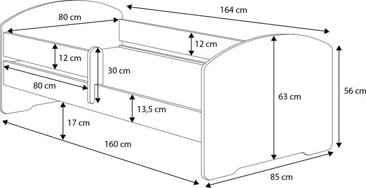 Actual product image ADRK Furniture Bed with Mattress and Railing PEPE 160x80 (160 x 80 cm)