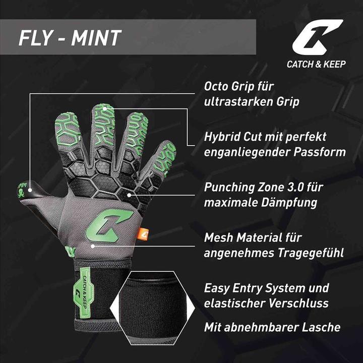 Produktbild Catch & Keep Fussballhandschuhe Fly Mint Soul Gr. 9.5 Mintgrün Torwart Keeper Goalie Handschuhe (9.5)