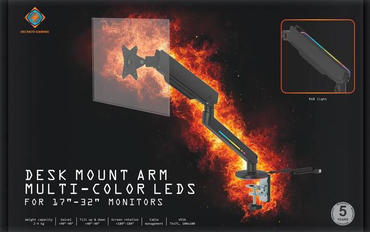 Produktbild Deltaco Gaming RGB - Single Arm Monitorhalterungen (Tisch, 32")