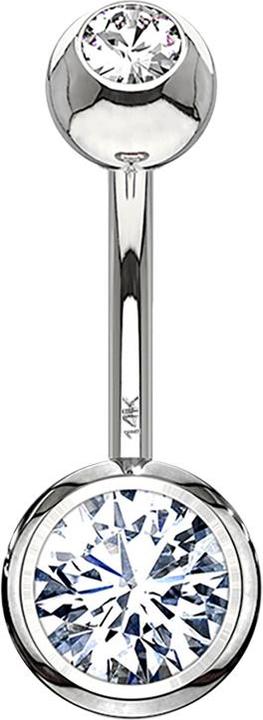 Produktbild Star Piercing Banane 14k weissgold mit zwei Kugeln Kristall silber (ohne Messing, 14k Gold)