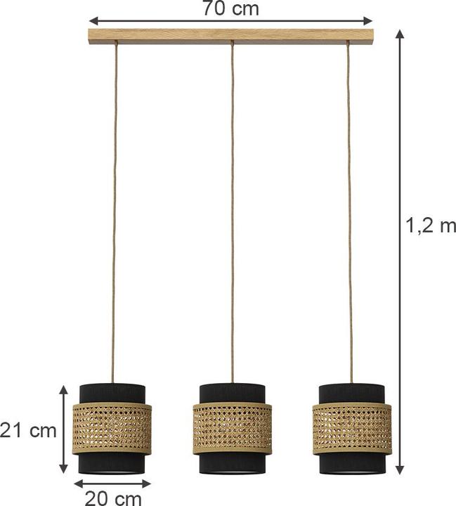 Image du produit Vicco Lampe suspendue 3 pièces Morten, Rotin/noir, 70 x 120 cm (E27)