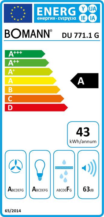 Energielabel Bomann Wandafzuigkap DU 771.1 G Vrijstaande afzuigkap Display TC (Wandkap)