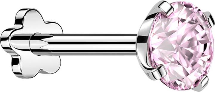 Actual product image Star Piercing Micro Threadless Labret Flower silver set with crystal pink (without brass, Titanium G23)