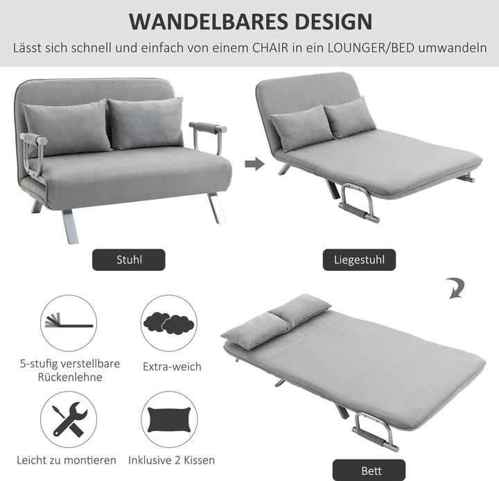 Image du produit Homcom Canapé-lit Dossier avec 5 angles de confort réglables, Montage facile (Canapé-lit)