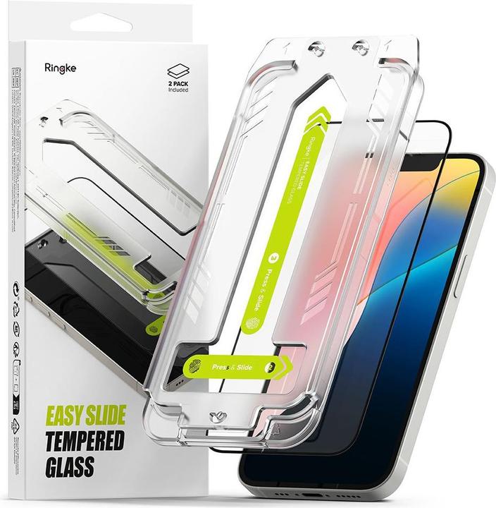 Produktbild Ringke Easy Slide Tempered Glass 2-pack for iPhone 13 / 13 Pro / 14 / 16e - Clear (2 Stück, Apple iPhone 16e)