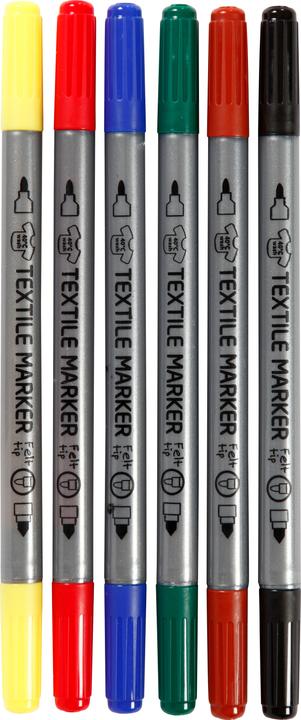 Produktbild Creativ Company Dubbelzijdige Textielstiften - Basiskleuren, 6st. (Mehrfarbig, 5.90 mm, 6 x)
