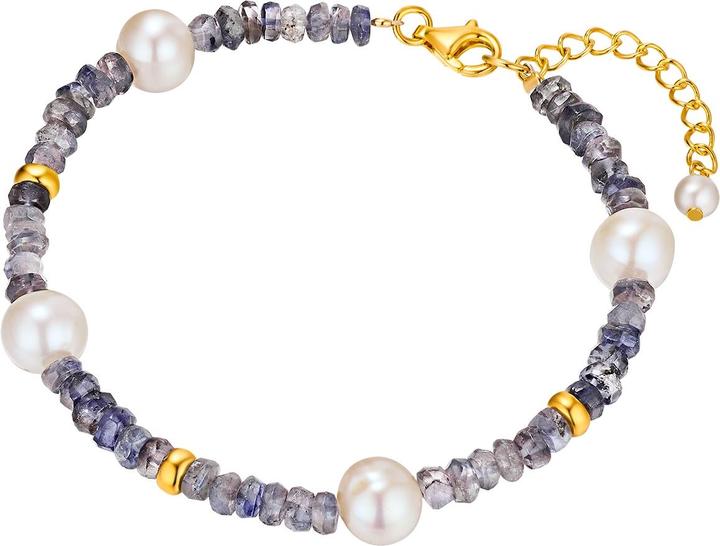 Immagine prodotto Valero Pearls Donna Argento 925 Kyanite Perla d'acqua dolce coltivata Oro giallo 17,0 cm Lunghezza base + 3,0 cm (17 cm, Argento)