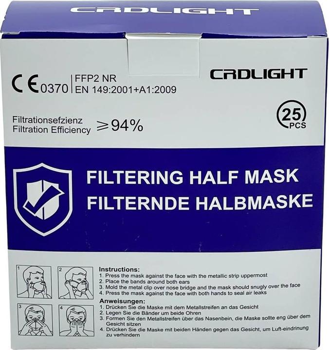 Etichetta energetica CRD Light CRDFFP2 Maschera per polveri sottili senza valvola FFP2 25 pz. DIN EN 149:2001 + A1:2 (FFP2, 25 x)