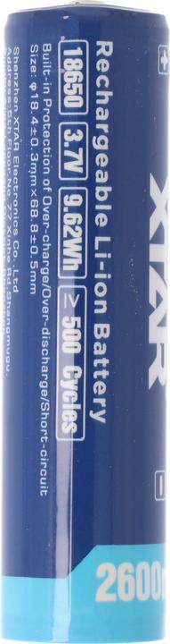 Image du produit Xtar 18650 2600mAh 3,6V - 3,7V Batterie Li-Ion protégée avec tête, dimensions 69,50x18,4mm (18650, 2600 mAh)