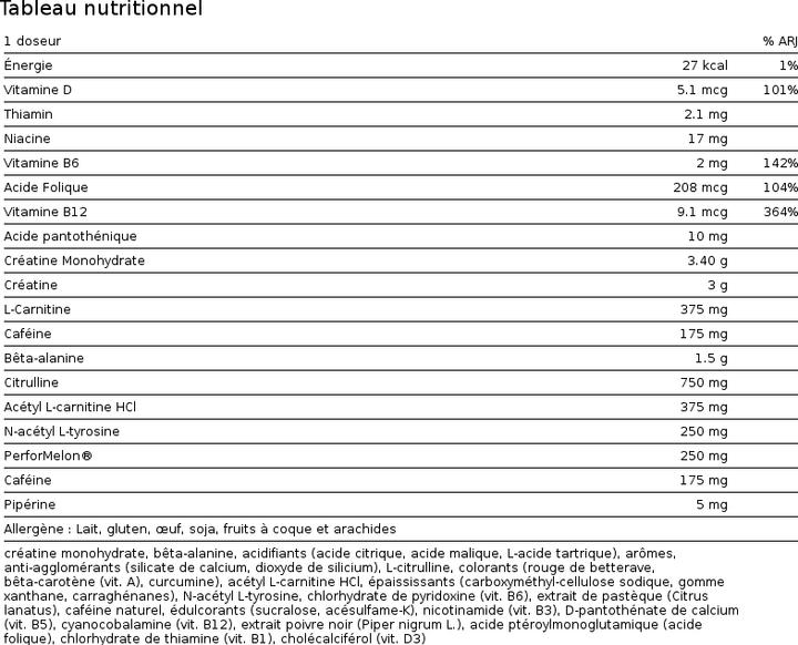 Nährwerte und Zutaten Optimum Nutrition Pre-Workout (Fruit Punch, 1 Stk., 425 g)