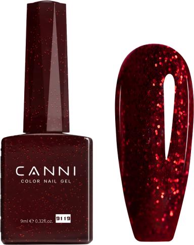Actual product image Canni Gel lacquer 9119 UV/LED (Wine red glitter, UV gel varnish)