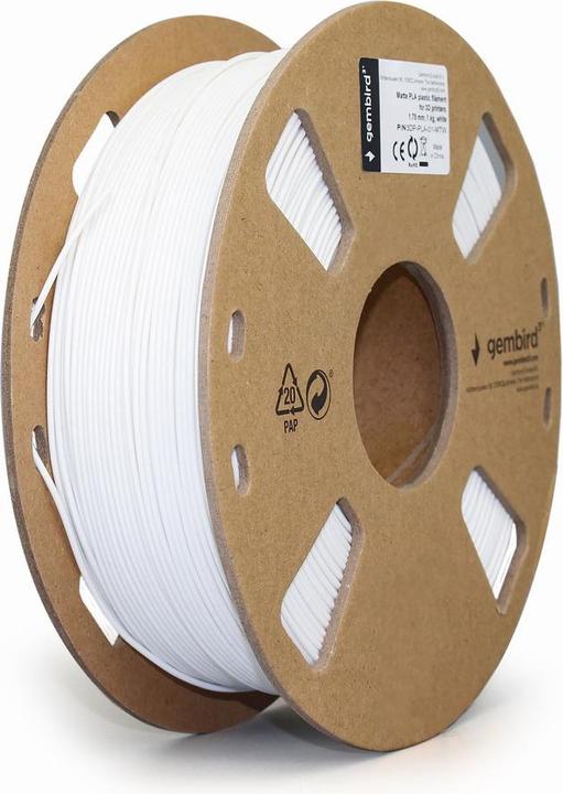 Produktbild Gembird Filament Matt PLA Weiss 1,75 mm 1 kg (PLA, 1.75 mm, 1350 g, Weiss)