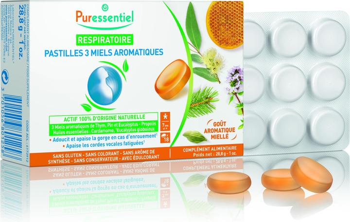 Produktbild Puressentiel Lutschtabletten mit 3 aromatischen Honigsorten 3 Honigsorten (18 Stück)