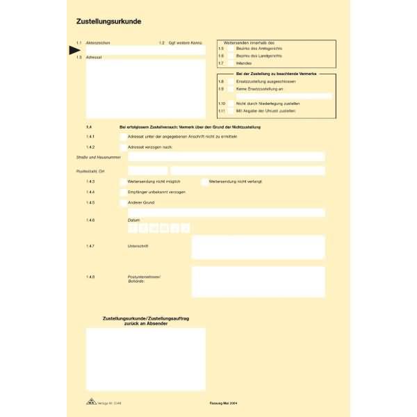 Produktbild Rnk Verlag Vordruck "Zustellungsurkunde", DIN A4 (200 x)