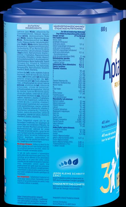 Valori nutrizionali e ingredienti Aptamil Pronutra 3 (800 g, da 8 M.)