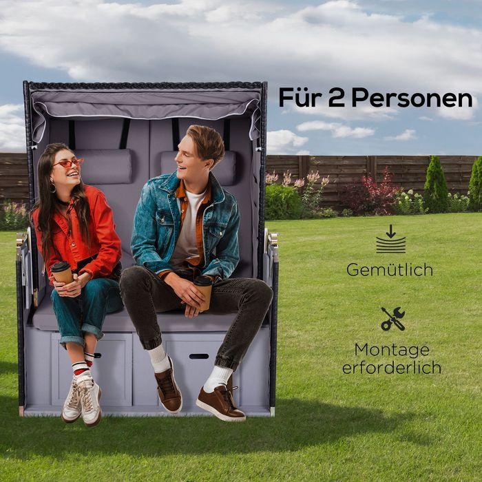 Image du produit Swisshandel24 Fauteuil-cabine de plage double avec toit Chaise longue de jardin porte-gobelet Chaiselounge PE