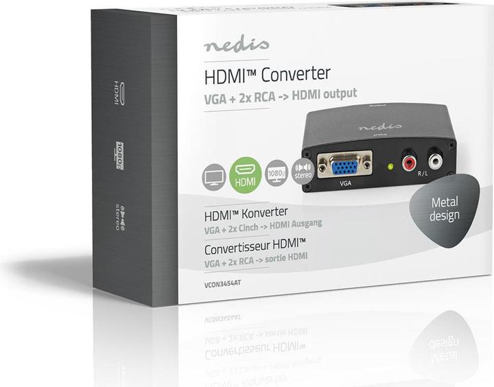 Produktbild Nedis HDMI T Converter VGA Female / 2X Cinch Buchse HDMIT Ausgang 1-Weg 1080p 1.65 Gbps Aluminium An