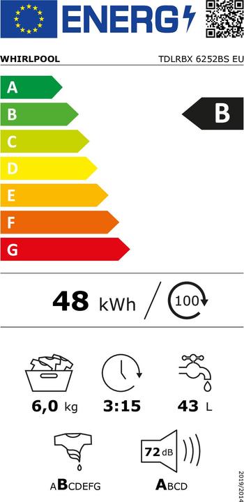 Energy Label Whirlpool TDLRBX 6252BS EU (6 kg, Downwards, EU plug)