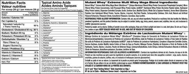 Valeurs nutritives et ingrédients Mutant Protéine de lactosérum (Fraise, 1 pcs, 2260 g)