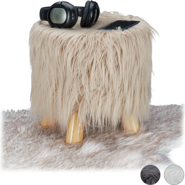 Relaxdays Tabouret fausse fourrure poils