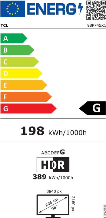 Label énergétique TCL 98P745 (98", LED, 4K, 2023)