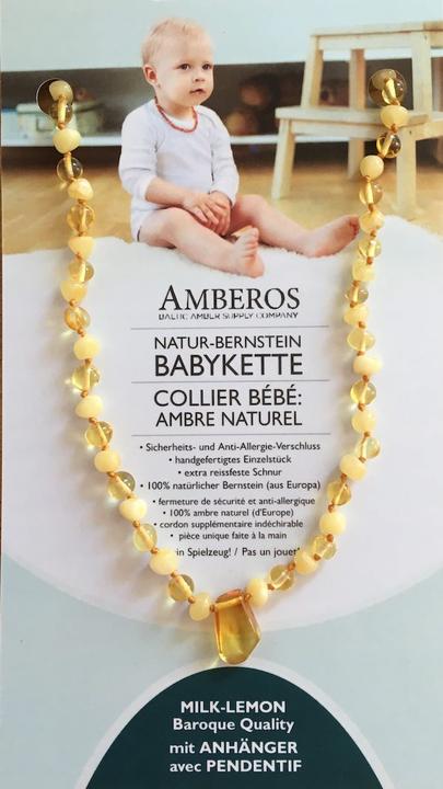 Image du produit Amberos Collier d'ambre naturel avec pendentif Baroque