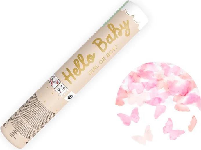 Immagine prodotto Partydeco Cannone di coriandoli Gender Reveal con farfalle rosa (Ragazza)
