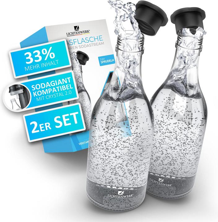 Produktbild Lichtenwerk 2x Premium Glasflasche kompatibel mit Sodastream Crystal 2.0